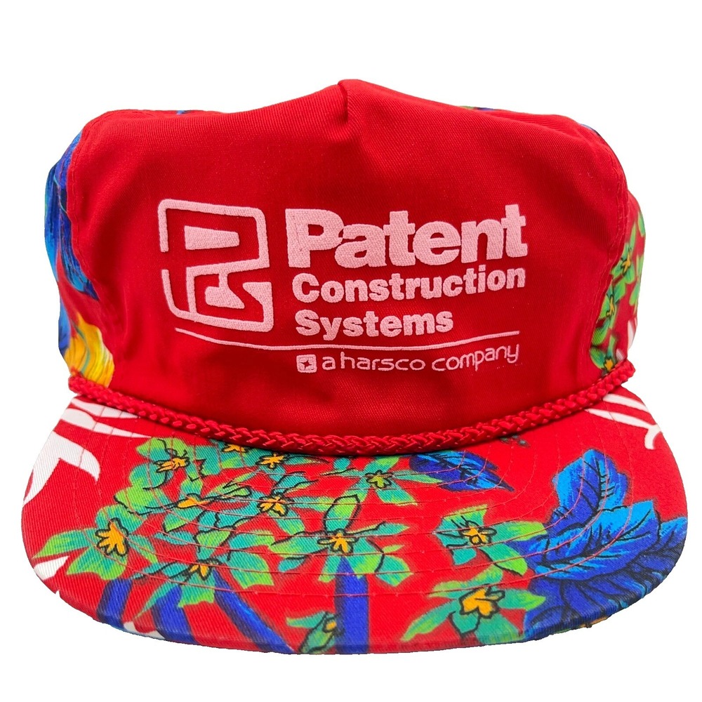 Vintage Floral Trucker Hat Cap Snapback Red Blue Hawaiian‎ Rope 90s Y2K Harsco